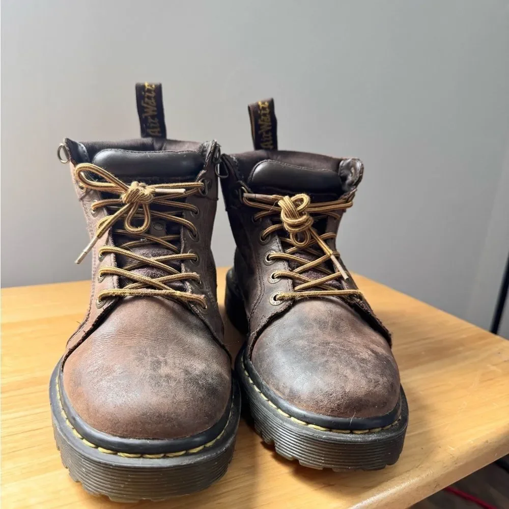 Dr. Martens Lady Vintage Y2K Distressed Brown Leather Boots Size 8